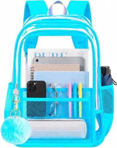 Vista 9 de AGSDON Mochila transparente, resistente bolsa transparente para libros, mochilas de PVC transparente para mujeres y hombres 17 negro transparente