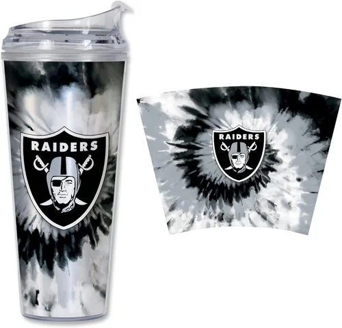 Vista 67 de Rico Industries NFL Football Glitter 24 onzas Vaso de purpurina acrílico con tapa con bisagra, Vaso de doble pared oficialmente licenciado con pajita