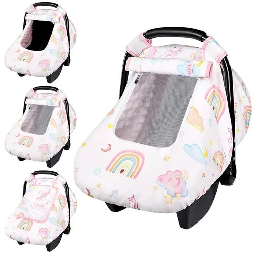 Vista 11 de Funda para asiento de auto Pea Pod para bebé, capota para asiento de auto infantil para recién nacidos con 2 capas de ventanas de tela de malla