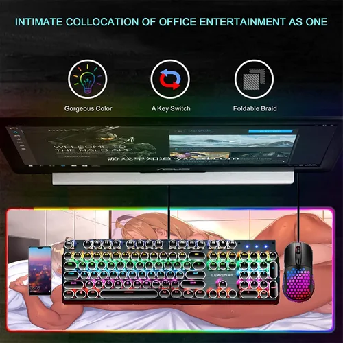Vista 4 de Mouse Pads Anime Girl Sexy Butt RGB Gaem Mouse Pad LED Light Desk Mat XXL Computer Mousepads Back Light Keyboard Cover Table Mause Gaming Carpet