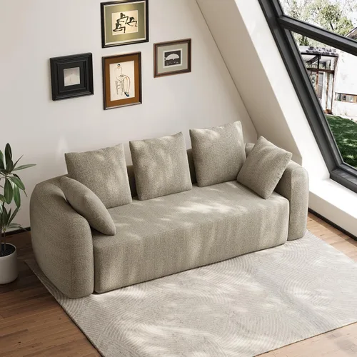 Vista 11 de Sofá curvado de 90.8 pulgadas para sala de estar, moderno y cómodo sofá de felpilla de 3 plazas sin hueso, asiento extra profundo y ancho con 2 Beige