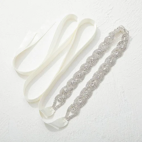 Vista 5 de SWEETV Rhinestone Bridal Belt Braid Crystal Wedding Dress Belt Sash Headband for Bride Bridesmaid