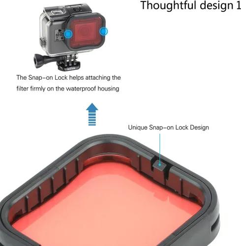 Vista 5 de SOONSUN Paquete de 3 filtros de buceo para GoPro Hero 5 6 7 Black Super Suit - Filtro rojo, rojo claro y magenta - Mejora los colores para diversas