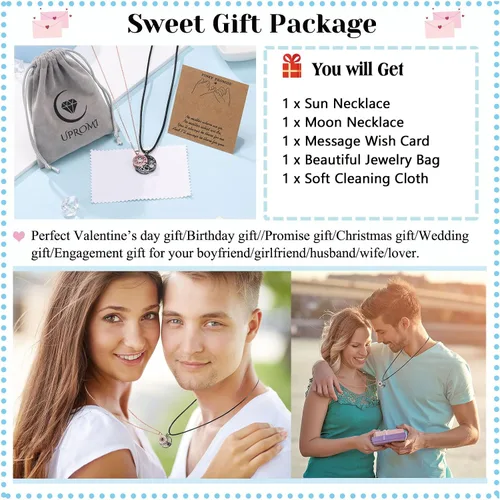 Vista 6 de UPROMI Collar de pareja para novio, novia, marido, hombre, alma gemela, aniversario, día de San Valentín, regalos para él y ella