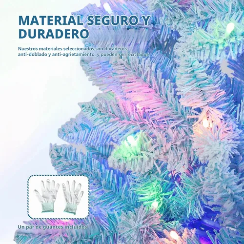 Vista 3 de Árbol de Navidad de lápiz flocado de nieve de 6 pies con degradado azul, árbol de Navidad artificial delgado en soporte de metal resistente