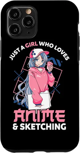 Vista 13 de Funda para iPhone 12, diseño de anime con texto en inglés Just A Girl Who Loves Anime and Sketching