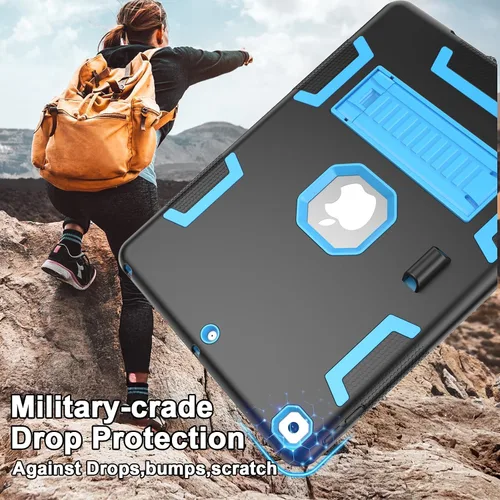 Vista 5 de Funda para iPad de 9ª/8ª/7ª Generación de 10.2", Cuerpo Completo Resistente de Servicio Pesado a Prueba de Golpes Anti Rayones Cubierta (Negro Azul)