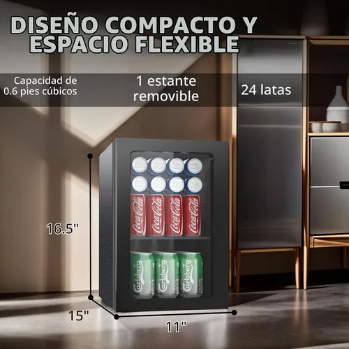 Vista 5 de Erivess - Refrigerador compacto independiente para bebidas, mini refrigerador para 24 latas/0.9 pies cúbicos con puerta frontal de vidrio reversible