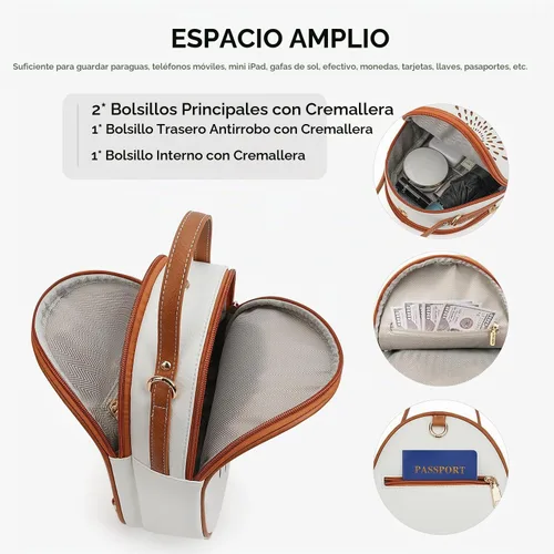 Vista 3 de T1953 Mochila para mujer, de piel sintética, para regalo para niñas y mujeres 04-blanco marrón
