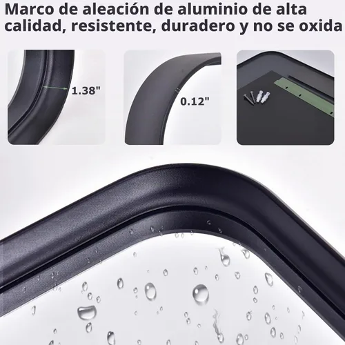 Vista 5 de Espejo de baño negro de 30"x22" - Espejo moderno para pared con esquinas redondeadas, espejos de baño para tocador, espejo enmarcado de aleación