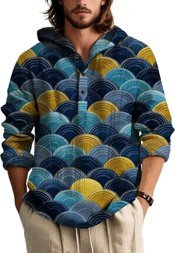 Vista 21 de Sudadera con capucha con estampado floral colorido para hombre, con botones, holgada, de manga larga, sudadera con capucha de gran tamaño para otoño