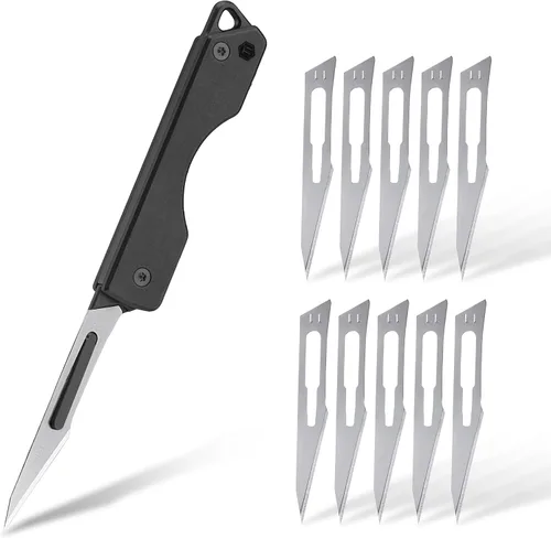 Vista 11 de KeyUnity KK01 Cuchillo plegable de titanio, cuchillo de bolsillo EDC con hoja reemplazable #24, para caza al aire libre, campamento, pesca