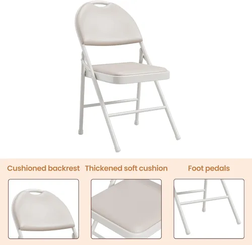Vista 5 de Paquete de 4 sillas plegables con marco de metal con cojín acolchado y respaldo, asiento tapizado de piel sintética de 350 libras, sillas plegables