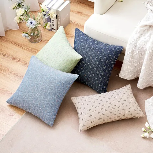 Vista 261 de MIULEE - Juego de 2 fundas de almohada decorativas de lino de arpillera navideñas, modernas, estilo campestre, rústicas, tejidas, con textura