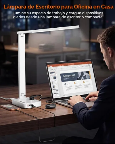 Vista 7 de cozoo - Lámpara de escritorio LED para dormitorio, oficina, USB-C, toma de CA, luz de lectura, color blanco