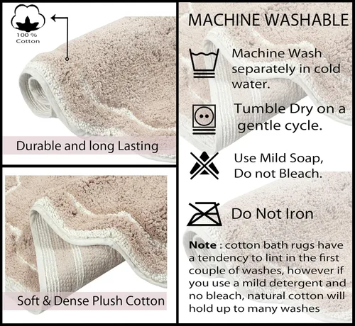 Vista 6 de Home Weavers - Tapete de baño 100% algodón copetudo, supersuave y absorbente, lavable a máquina y apto para secadora lino