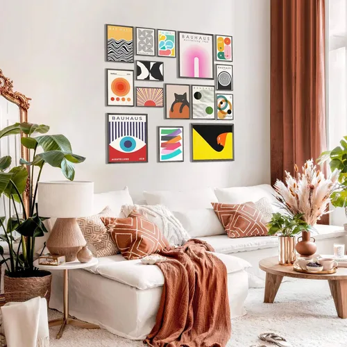 Vista 3 de MAZUKO 15 piezas de decoración de pared boho – Arte de pared moderno de mediados de siglo, pósteres boho, pósteres para la estética