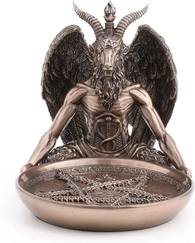 Vista 2 de Veronese Design Bandeja de altar de Baphomet de 5 3/4 pulgadas de alto, estatua de Polystone, acabado de bronce