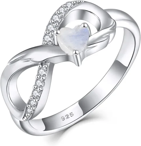 Vista 13 de STARCHENIE Anillo de Promesa Infinita de Plata de Ley 925 con Alas de Ángel y Anillo de Corazón para Mujer Talla 5-10 01-Granate-Enero