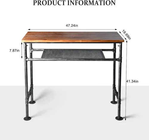 Vista 2 de Mesa de bar de 47 pulgadas de alto, mesa de bar de altura de barra, mesa de bar para sofá, mesa de centro rectangular para cocina y comedor, tubo