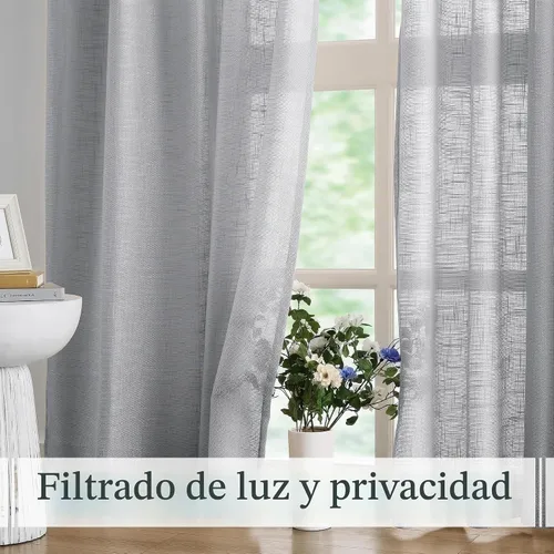 Vista 3 de FMFUNCTEX - Cortinas semitransparentes de lino gris para dormitorio y sala de estar, paneles de cortina gris de 213 cm de largo, cortinas de lino