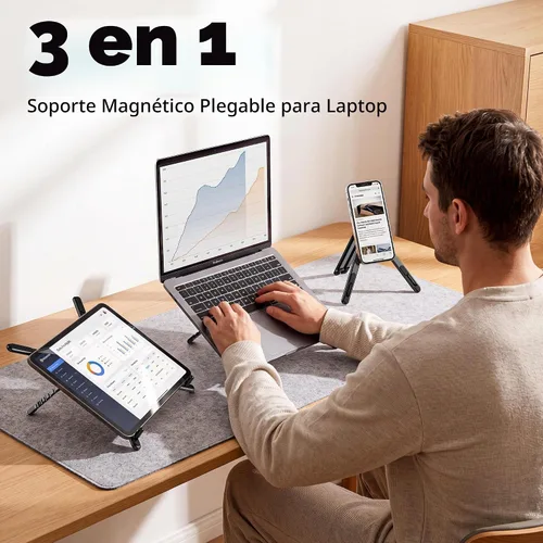 Vista 2 de Soporte portátil para portátil, 3 en 1 magnético plegable ajustable, para E05S-Negro