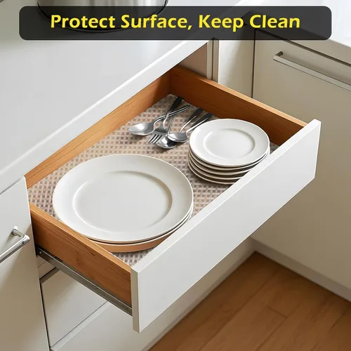 Vista 5 de Revestimiento para refrigerador, revestimientos impermeables para estantes y cajones para gabinete de cocina, tapete para baño debajo del fregadero