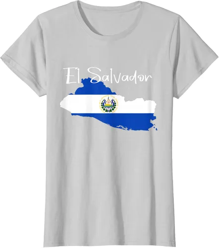 Vista 23 de Camiseta con la bandera de El Salvador, mapa de El Salvador, camiseta de Salvador para mujer
