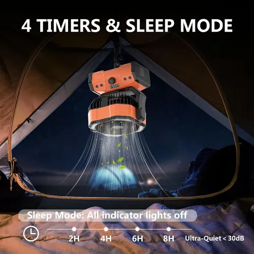 Vista 7 de Easywave Ventilador de camping con linterna LED: tienda de campaña de 20000 mAh recargable con batería para exteriores, ventilador oscilante