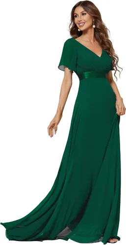 Vista 16 de Ever-Pretty Vestidos formales de mujer para madre de la novia, de manga corta, de chifón, con cintura imperio, de largo hasta el suelo, para dama