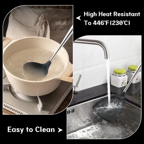 Vista 7 de FJNATINH Juego de espátulas de silicona y espátulas ranuradas, sin BPA, antiadherentes, resistentes al calor, utensilios de cocina de cocina