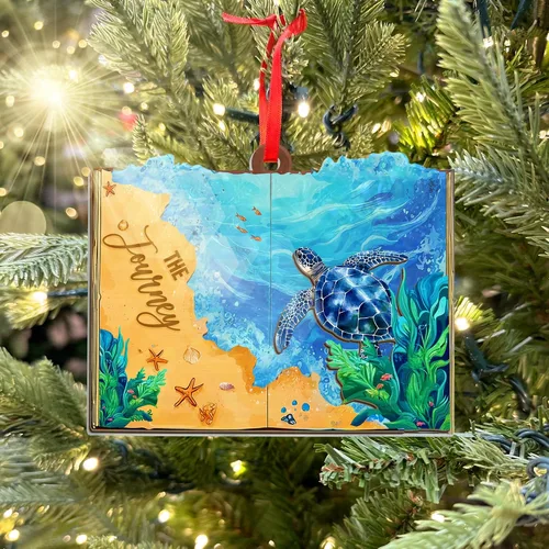 Vista 9 de Regalos de playa para mujeres y hombres – 2D plano (no 3D) adornos de Navidad 2025 – adorno de tortuga marina, decoración de playa, adornos