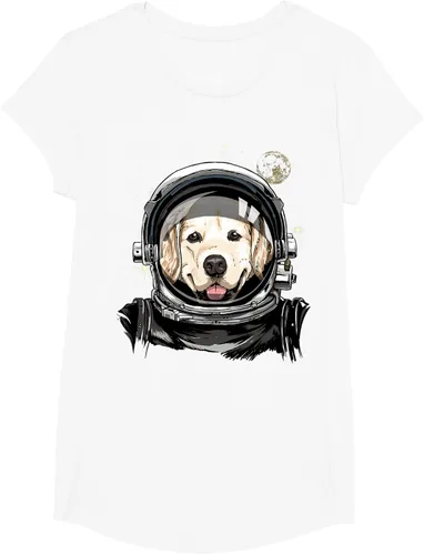 Vista 65 de Camiseta para amantes de los perros de los astronautas del espacio exterior Golden Retriever Lover, Negro