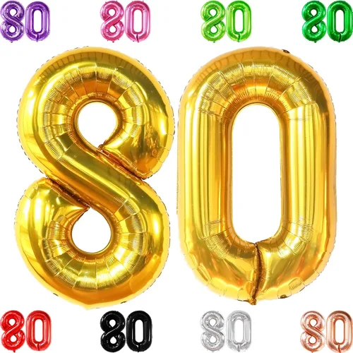 Vista 16 de KatchOn, Globos gigantes negros del número 80, 40 pulgadas, decoraciones de feliz cumpleaños 80 para mujer, globos de cumpleaños de 80 años