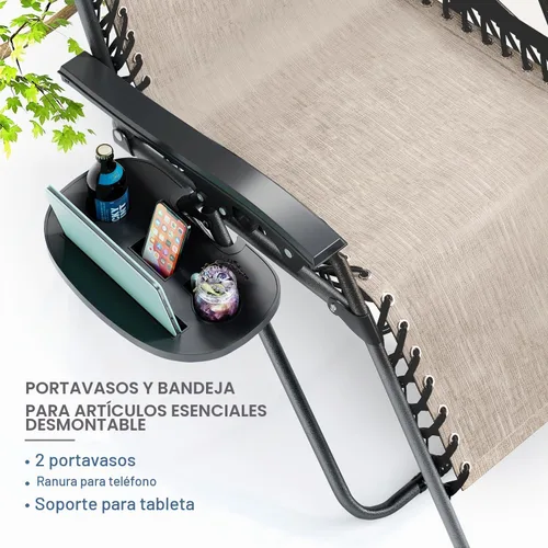 Vista 5 de Nestl Sillas de gravedad cero, juego de 2, silla de patio al aire libre con almohadas y bandejas portavasos, silla reclinable plegable de malla