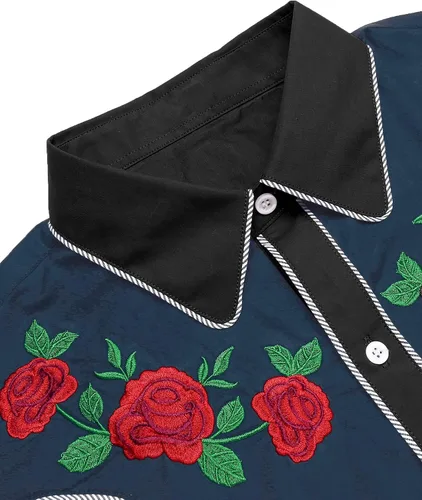Vista 5 de COOFANDY Camisa de manga larga con botones bordados para hombre