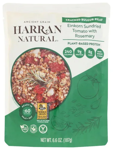 Vista 10 de Harran Natural Freekeh Pilaf – Grano antiguo, alto en proteínas, vegano, comida lista sin OMG con champiñones, albahaca roja y garbanzos asados, 6.6