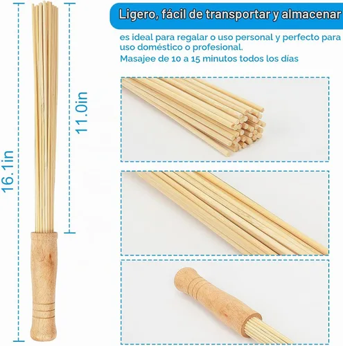 Vista 4 de Varilla de masaje de bambú para la espalda,Palillos de rodillo de masaje,Terapia de bambú Masaje Herramientas corporales para relajar los músculos
