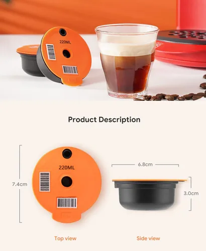 Vista 5 de Cápsulas de café recargables, cápsulas de café reutilizables de 7.4 fl oz para máquina de café Bosch Tas, cápsulas de café recargables con tapa