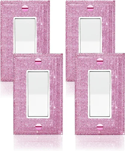 Vista 15 de 4 Piezas Cubiertas de Tomacorriente con Diamantes de Imitación Plateados Brillantes Placa de Pared 1 Gang Toggle Cubierta de Interruptor de Luz