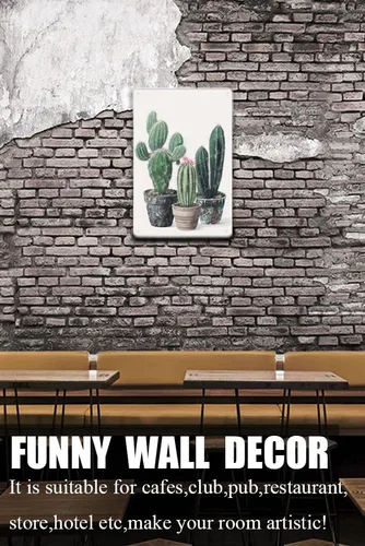 Vista 3 de Zomyto Cartel de hojalata de cactus para decoración de pared, diseño de cactus con flores en maceta mexicana, decoración de baño, pintura bohemia