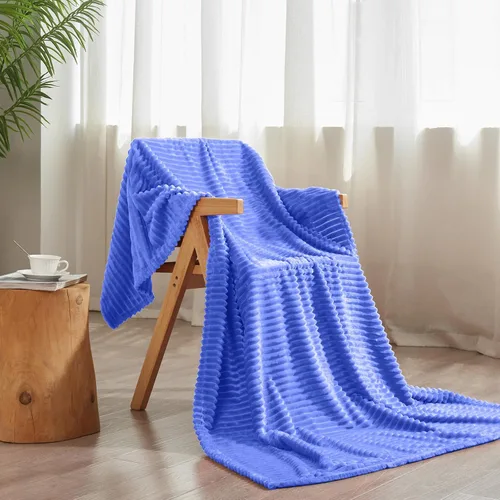 Vista 2 de Vessia Manta de Franela de Forro Polar para Sillón, Sofá, Cama, Manta Azul a Rayas de 300GSM para Adultos y Niños, Súper Suave, Cálida, Acogedora