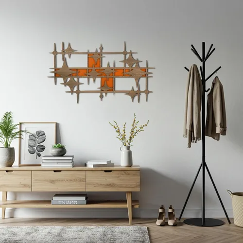 Vista 5 de BrightRow Decoración de pared de madera de mediados de siglo, diseño de explosiones de estrellas grandes, escultura retro de paneles de explosión
