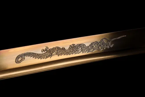 Vista 9 de Espada samurái japonesa de 41 pulgadas, hecha a mano, espada samurái, dragón, hoja Saya de latón Tsuba