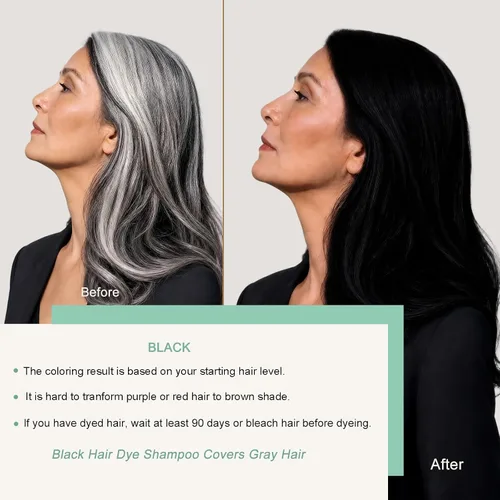 Vista 2 de Champú de tinte para cabello negro para cabello gris, champú instantáneo de color de cabello, tinte de cabello negro de larga duración y champu
