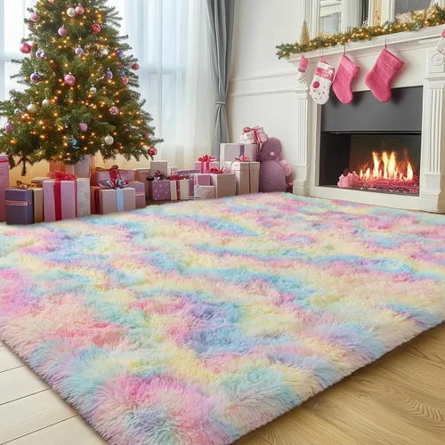 Vista 44 de Alfombras lanudas para dormitorio, sala de estar, dormitorio universitario, habitación de niños, decoración, alfombra suave y moderna