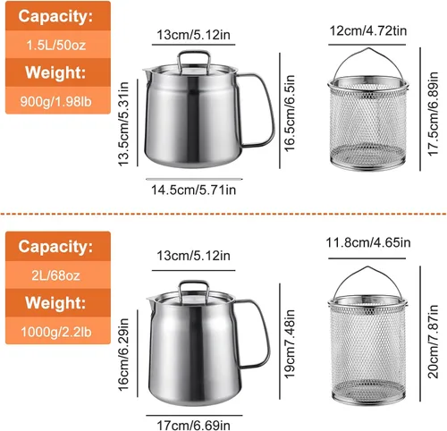 Vista 7 de Freidora de acero inoxidable 304 de 68 onzas con cesta y colador de aceite, 2L Enjoy Crispy Deep Frying, Small Stovetop fry for Kitchen & Camping