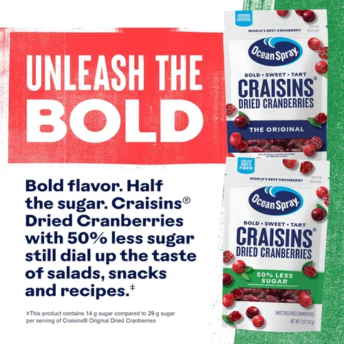 Vista 6 de Ocean Spray® Craisins®, arándanos secos con 50% menos azúcar, fruta deshidratada, bolsa de 5 onzas