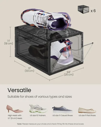 Vista 6 de SONGMICS Cajas de zapatos, organizadores de zapatos transparentes, juego de 6, almacenamiento de zapatos de plástico con puerta transparente, fácil