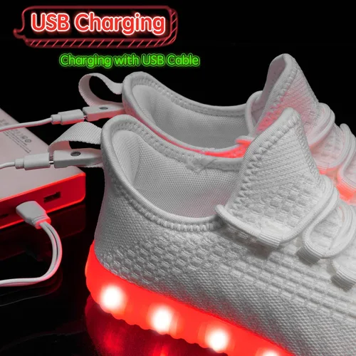 Vista 4 de Zapatos iluminados para mujeres y hombres, con carga USB, LED, para adultos, malla de Halloween, brillante, luminoso, entrenadores, bailando